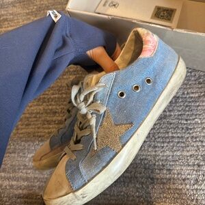 Golden Goose Blue and White Sneakers